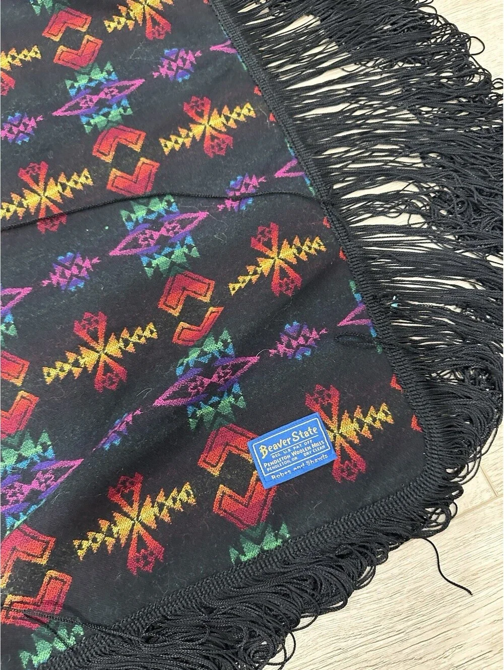 Vintage Beaver State Pendleton Robes & Shawls Wool Wrap Fringe Southwestern